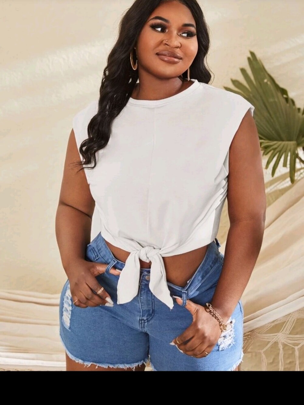 Women's White Tie-Front Sleeveless Top